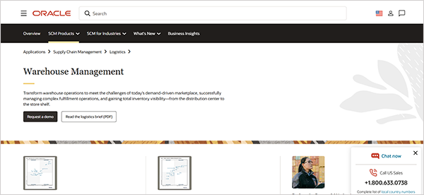 Oracle Warehouse Management Cloud (Oracle WMS) homepage
