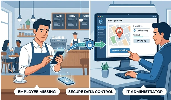 IT admin remotely wiping data from a lost phone