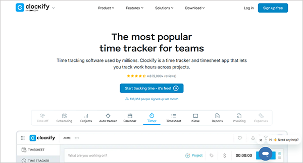 Clockify website interface
