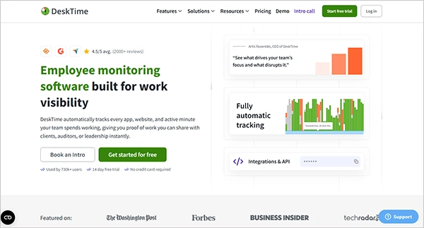Desktime website interface
