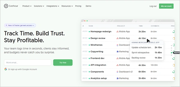 Everhour website interface