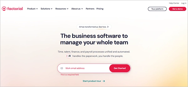 Factorial website interface