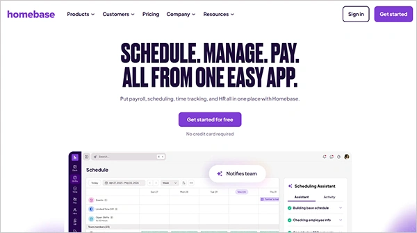 Homebase website interface
