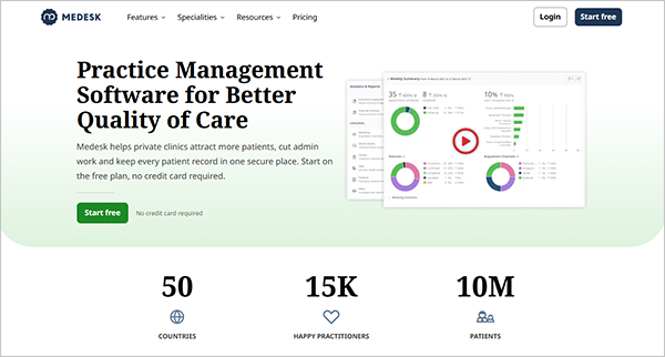 Interface of Medesk website