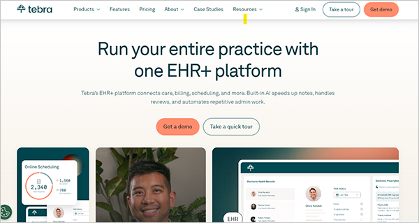 Interface of Tebra practice management software