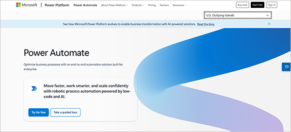Microsoft Power Automate home page
