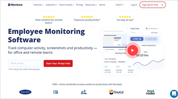 Monitask website interface