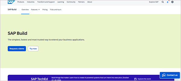 SAP Build home page