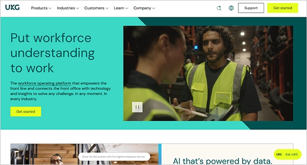 UKG website interface
