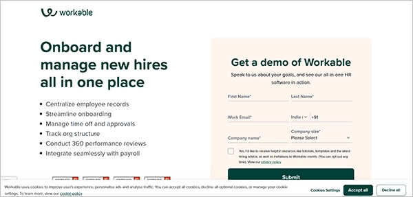 Workable website screenshot
