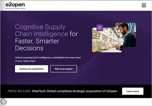 Interface of E2open official website