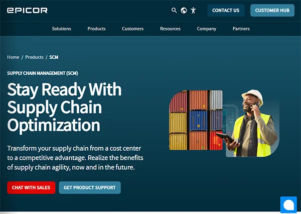 interface of Epicor official website