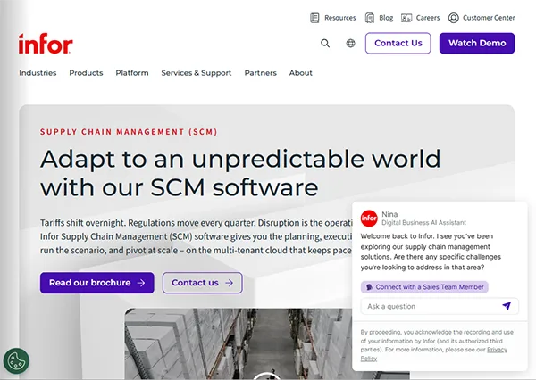 interface of Infor official website